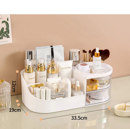 Large Capacity Cosmetic Storage Box with Clear Drawer - Multi-functional Makeup Organizer for Dressing Table Skincare Products