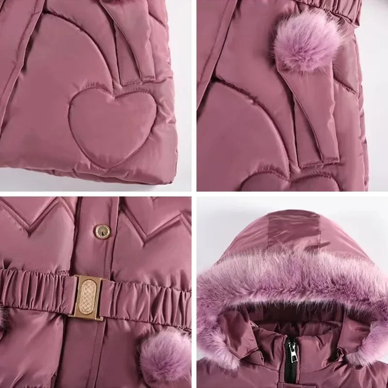 Girls Jacket Furball Thicken Warm Little Princess Coat Hooded Zipper Fur Collar Outerwear Autumn Winter 4 5 6 7 8 9 10 New Years