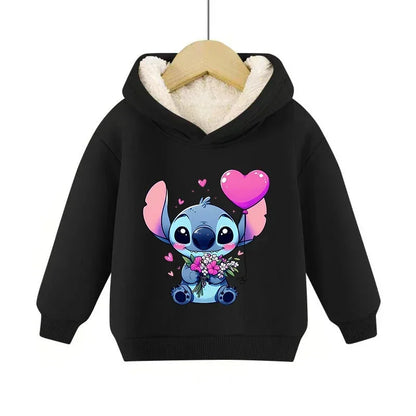 Lilo&stitch Children Hoodie Winter Thicken Warm Pullover Sweatshirt Street Sweater Girl Boy Outdoor Sports Kid Hooded Clothes