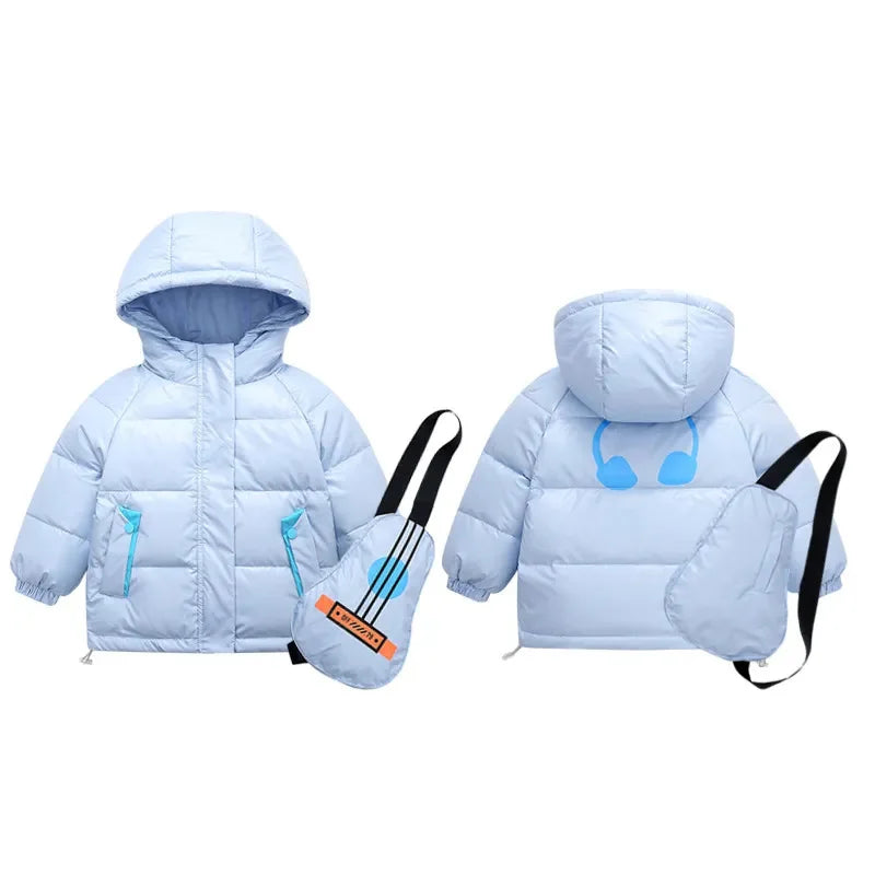 Children Winter Jacket Boy Autumn Printed Guitar Waterproof Shiny Hooded Little Outerwear Duck Down Coat Kids Girl Parka