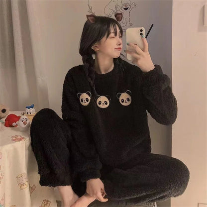 Autumn Winter Pijamas Kawaii Pajama Sets Women Cartoon Sweet Bear  Flannel Sleepwear Girl Pijama Mujer Night Suits Soft Homewear