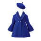 Kids Girls Trench Coat Long Sleeve Furry Collar Warm Peacoat with Beret Hat Set Windproof Jacket Outerwear for Casual Wear