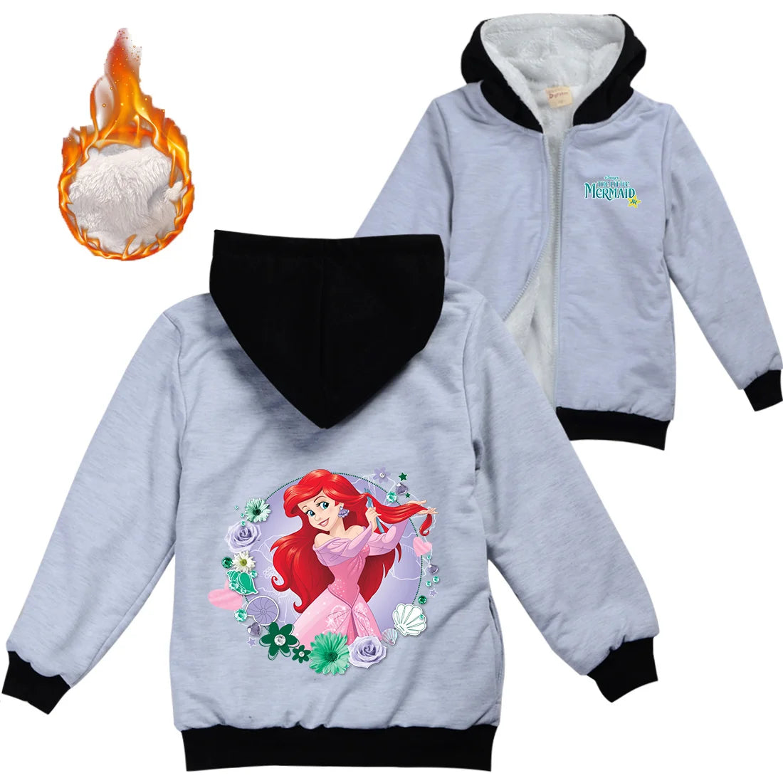 Winter Thick Boys Girls With Zipper Coats The Little Mermaid keep Warm Hoodies Jackets Children Casual Outerwear Sweatshirt