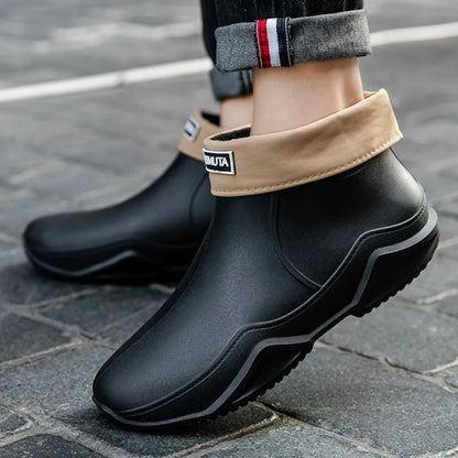 New Rain Shoes Ankle Waterproof Shoes Rain Boots Men Anti-slip Wear-resistant Plush Fashion Kitchen Summer Winter