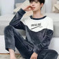 Men Winter Warm Flannel Pajama Sets Long Sleeve Thick Homewear For Men Coral Velvet Cute Cartoon Sleepwear Suit Pyjamas Homewear