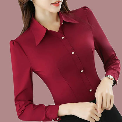 Red Women's Shirt Long Sleeve Blouse Autumn Women Shirts and Blouses Korean Fashion Slim Business Dress Shirt Women's Work Shirt