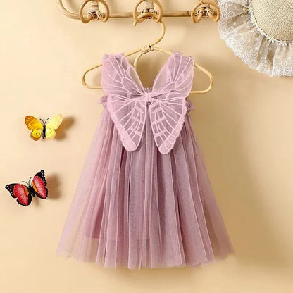 Baby Dresses for 1-5 Yrs Suspender Kids Mesh Summer Dress with Butterfly Wings Little Girls Birthday Cute Princess Dress