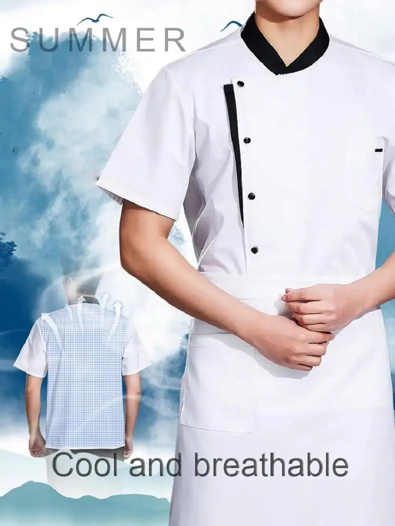 Summer Chef Uniform Kitchen Hotel Cafe Cooking Work Clothes Short Sleeve Shirt Catering Cook Jacket Tops for Man Women