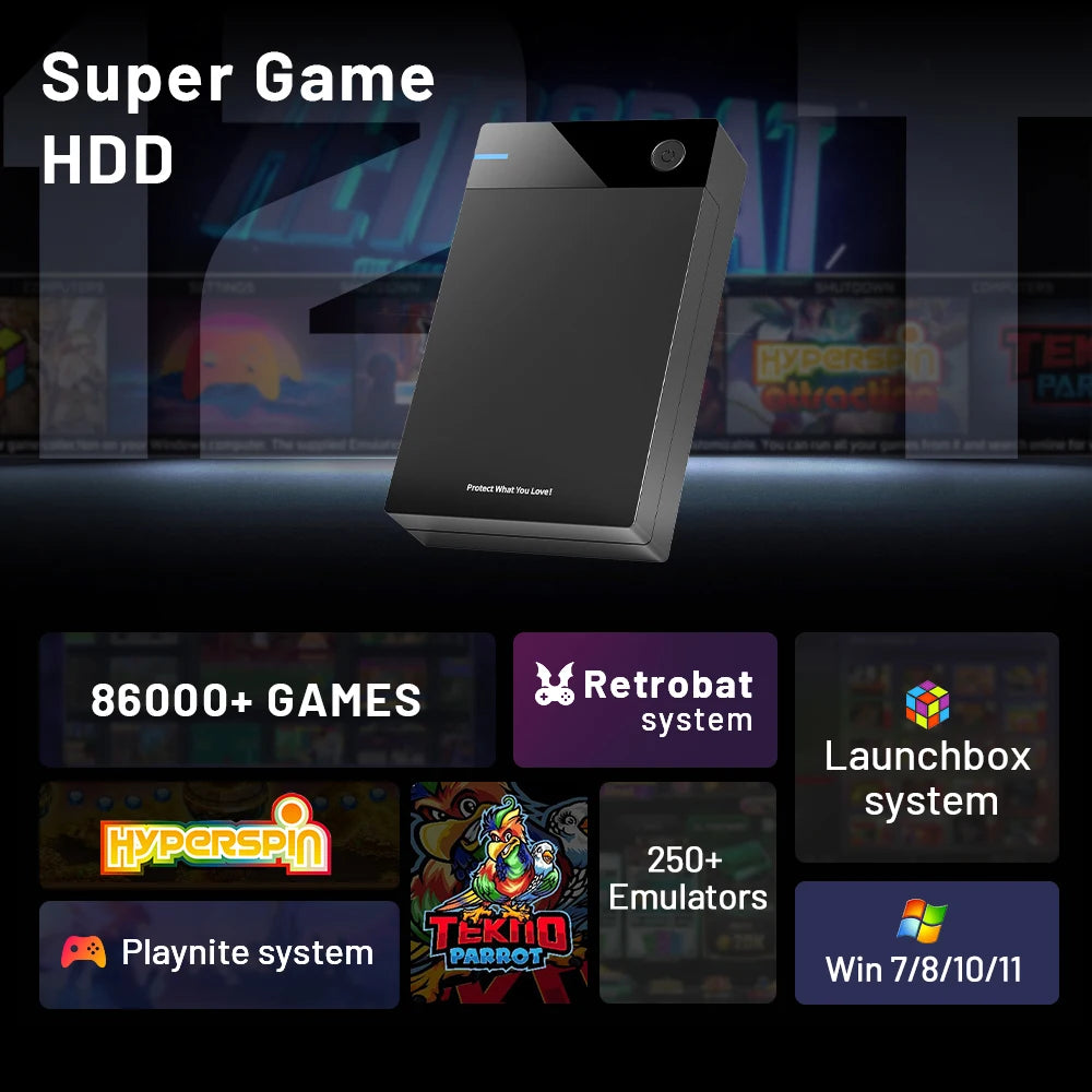 12TB Gaming HDD with Hyperspin Launchbox Retrobat Playnite with 86000+ Retro Video Games Super Console for PS3/PS2/PS/WII/WIIU