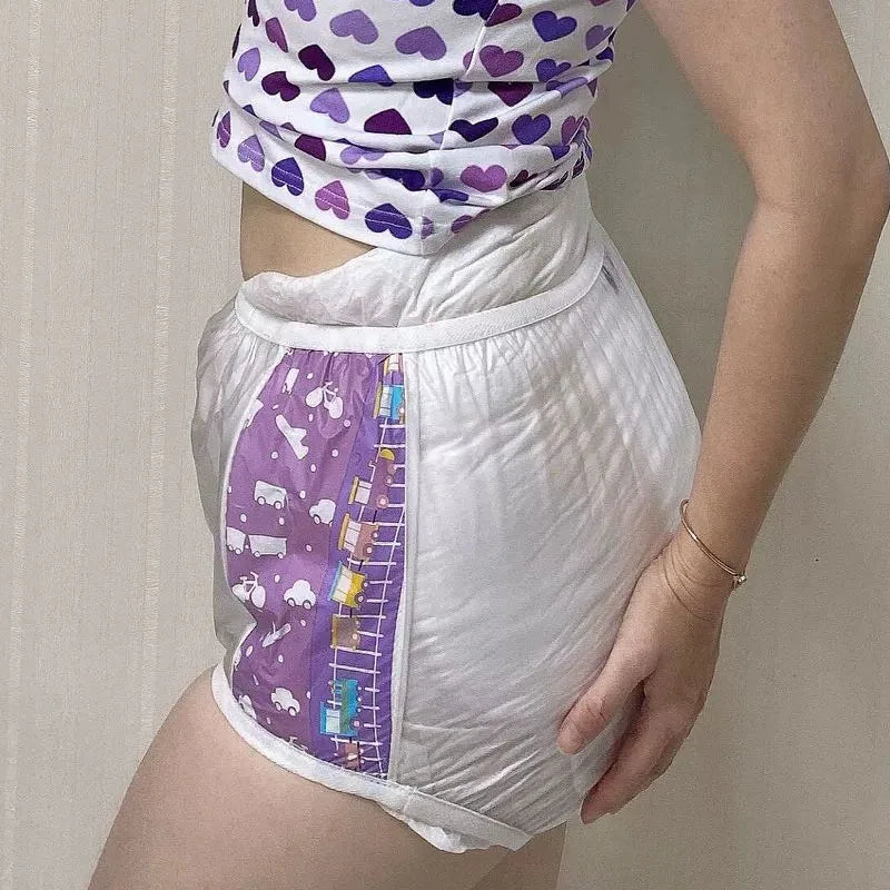 ABDL PVC Transparent Plastic Underpants Soft Silent Reusable Waterproof Adult Baby Diaper Pants Coat Incontinence Panties