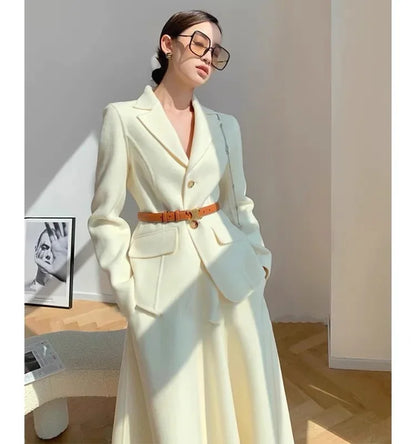 Insozkdg Cashmere Cotton Woolen Women Suit Jacket Skirt Set Temperament Elegant Office Lady Suit Blazer Long Skirt Two-piece Set