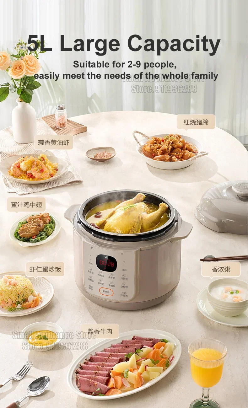 SUPOR Electric Pressure Cooker 5L Rice Cooker 70Kpa Multifunction Fast Cooking Stew Bones Beef Porridge For Kitchen SY-50YC5006