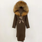 Real Natural Fox Fur Coat Winter Hooded Detachable Collar Fur Jacket Long Woolen Jacket Women Double-faced Casual Overwears