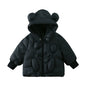 Amila Baby Down Jacket 2025 Winter New Style Boys And Girls Solid Color Bear Hooded Basic Warm Loose Casual Children’s Jacket