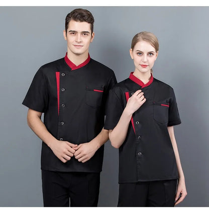 Summer Chef Uniform Kitchen Hotel Cafe Cooking Work Clothes Short Sleeve Shirt Catering Cook Jacket Tops for Man Women