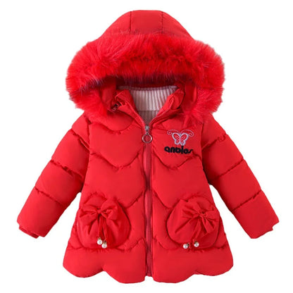 Children's winter coat Little girl cotton-padded jacket thickened fashion down  jacket girl's medium long super cute  jacket