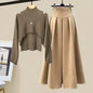 2025 Spring Autumn New Korean Elegant Knit Tassel Cover Up+Half High Collar Bottom Sweater+Midi Skirt 3 Piece Women Dress Suit