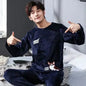 Men Winter Warm Flannel Pajama Sets Long Sleeve Thick Homewear For Men Coral Velvet Cute Cartoon Sleepwear Suit Pyjamas Homewear