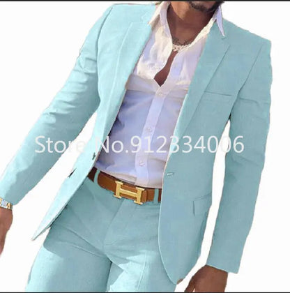 2 Pieces Beige Suit for Men Slim Fit Wedding Groom Tuxedo Groomsmen Suits Male Fashion Smoking Costume Homme Blazer with Pants