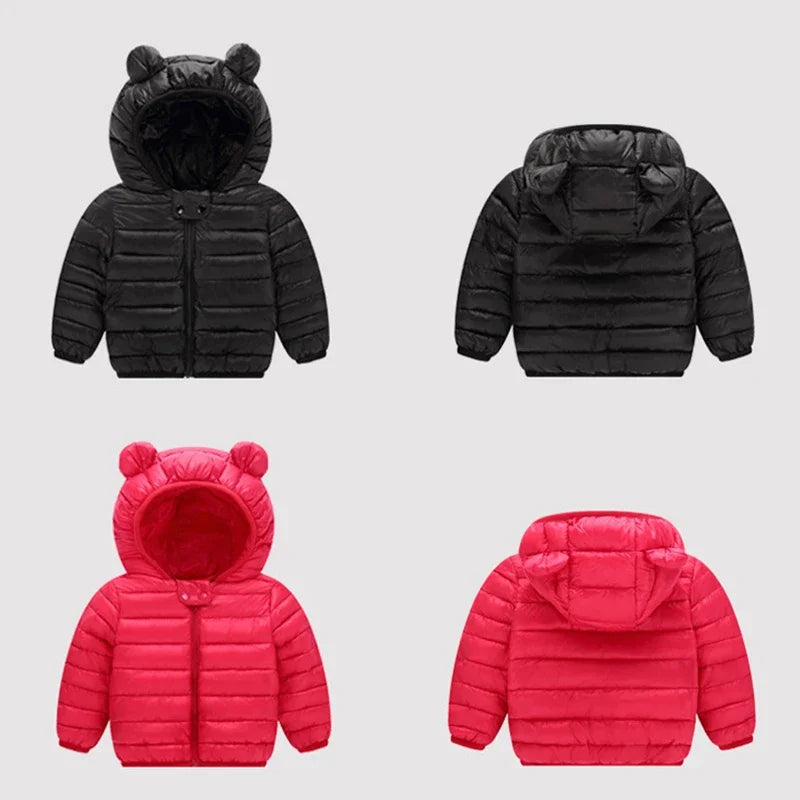 Cute Baby Girls Winter Clothes Kids Light Down Coats with Ear Hoodie Spring Girl Jacket Toddler Children Clothing for Boys Coat