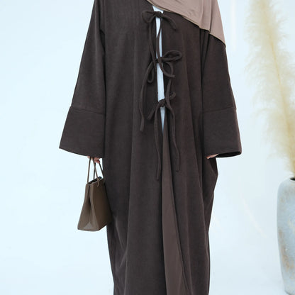 Arabic Women Corduroy Abaya Dress Ramadan Eid Dubai Modest Cardigan Islamic Party Robe Fashion Turkey Winter Solid Coat