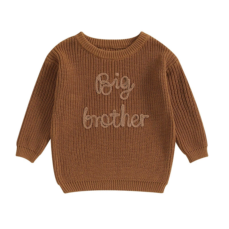 2025 Lioraitiin 12M-5Y Winter Newborn Kids Boys Sweaters Cotton Long Sleeve Letter Embroidery Pullover Loose Knitwear Tops