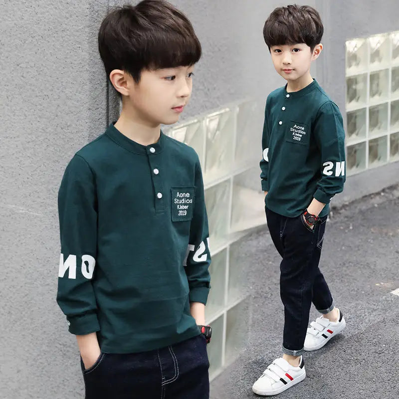 Spring Autumn Fashion Letter Y2K Boy's Shirt Cotton Long Sleeve Kids Pullover Trend Children's Clothing Kawaii Blouses Cute Tops