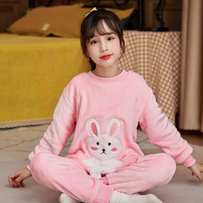 New Winter Children Pajamas Girls Princess Loungewear Coral Fleece Kids Pijamas Warm Flannel Sleepwear Homewear teen Pyjama Set