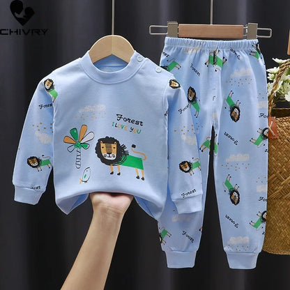 2025 New Kids Boys Girls Pajama Sets Cartoon Print Long Sleeve Cute T-Shirt Tops with Pants Toddler Baby Autumn Sleeping Clothes