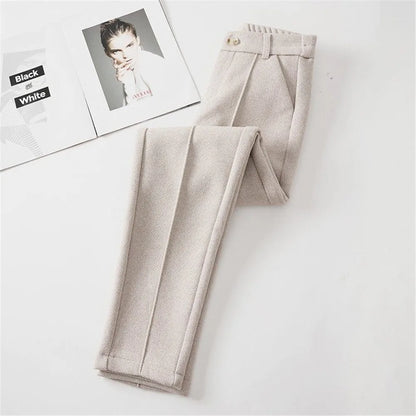 Women's Woolen Pants Casual Loose Style Street Dress Pants Wide Trousers Corduroy Joggers Wool