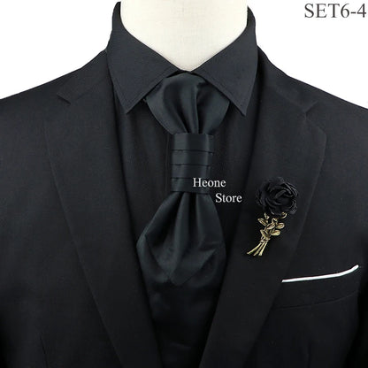 New Men's Premium Paisley Tie Brooch Set Red Black Blue Ajustable Neck Tie Luxury Classic Suit Tuxedo Groom Wedding Accessories