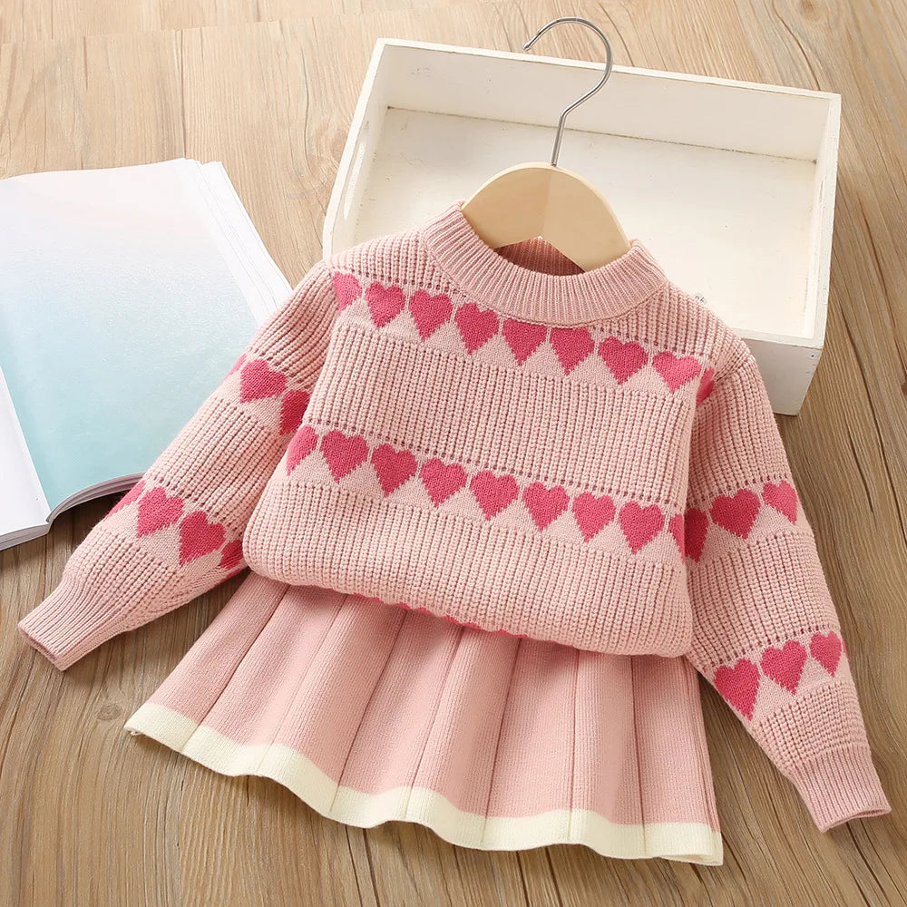 New Vintage Little Girl Knitting Set Warm Sweater Top and Skirt Sweet Knitting Set Autumn and Winter Two Piece Set 0-6 Year Old