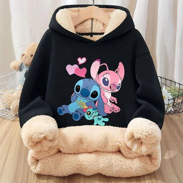 Lilo&stitch Children Hoodie Winter Thicken Warm Pullover Sweatshirt Street Sweater Girl Boy Outdoor Sports Kid Hooded Clothes