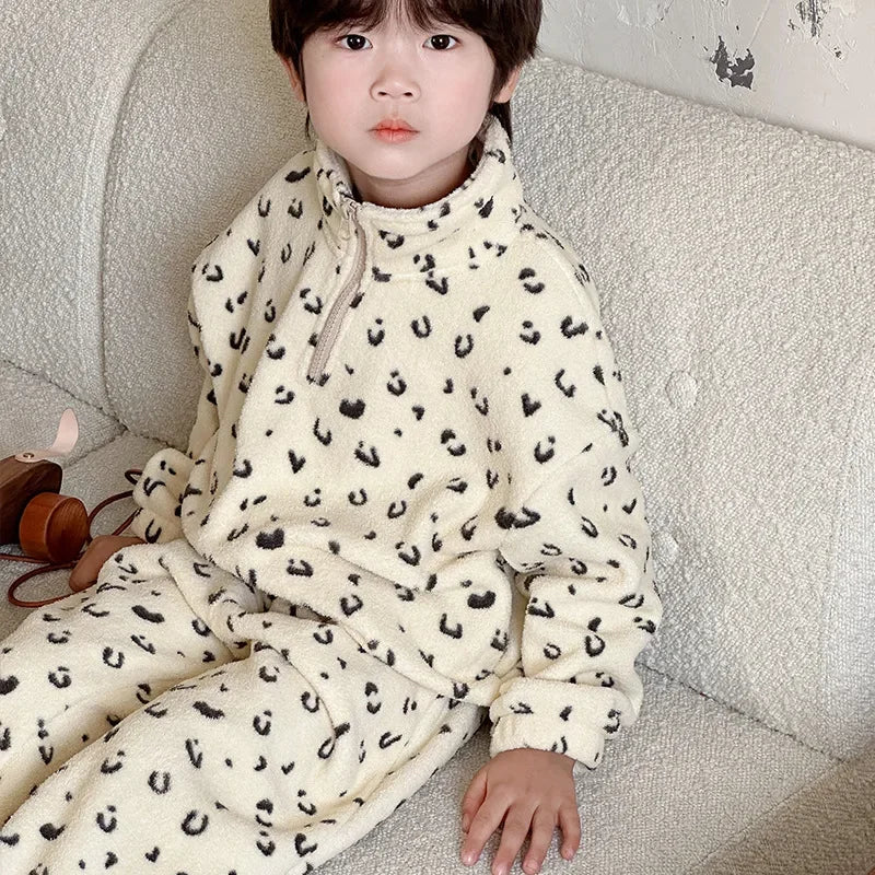 Children's Pajama Set Winter Fleece Sleepwear for Kids Thick Warm Boys Girls Piyamas Teenager Home Clothes Baby Pijama 1-12T