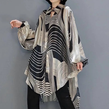 Oversized Striped Chiffon Summer Shirt Women Blouse 2025 Holiday Style Ladies Casual Sunscreen Loose Large Shirts 4XL Tops