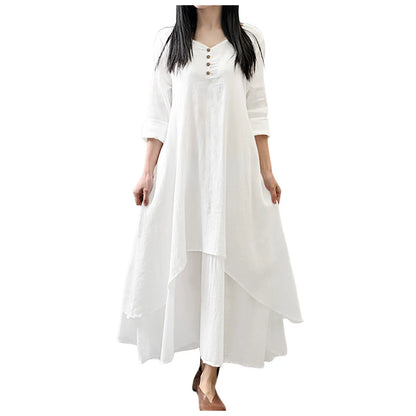 Women Cotton Linen Chic Maxi Dresses