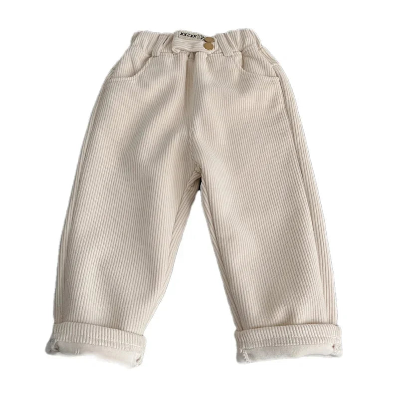 Kids Warm Pants Boy Girls Autumn Winter Corduroy Thick Outer Wear Sports Trousers 1-9Y Children Clothes Casual High Waist Pants