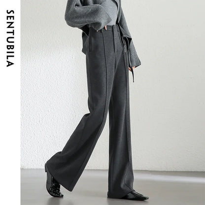 SENTUBILA Wool Blend Flare Pants Women Winter Thick Warm Trousers High Waist Office Lady Fashion