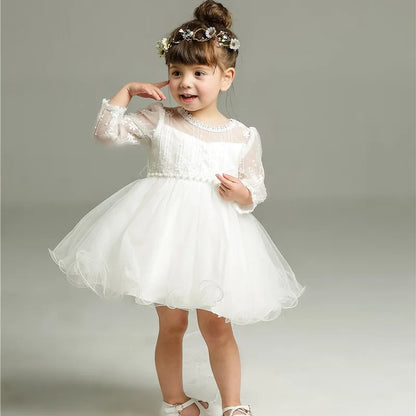 0-24 Months Long Sleeve Baby Girl Dress Infant Toddler Birthday Party Dresses Little Girls White Wedding Baptism Dress