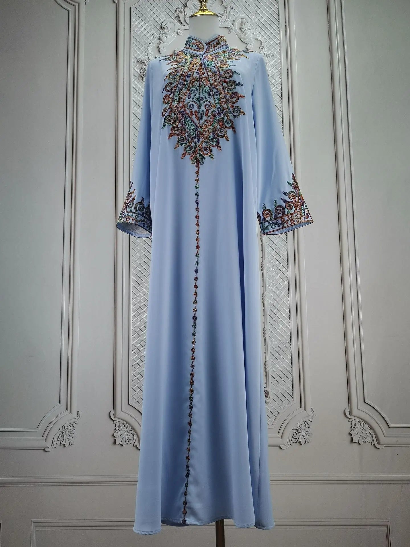 Embroidered Abayas for Women Muslim Evening Eid Party Dress Kaftan Dubai Turkey Robe Arabic Islam Jalabiya Caftan Marocain Femme