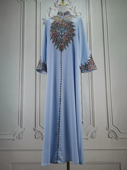 Embroidered Abayas for Women Muslim Evening Eid Party Dress Kaftan Dubai Turkey Robe Arabic Islam Jalabiya Caftan Marocain Femme