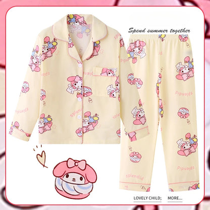 2025 Miniso Children Pajama Sets Autumn Winter Anime Long-Sleeved Pants Sleepwear Cartoon Pijamas Student Kids Homewear Clothing