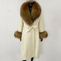 Wool Coat Women New Autumn Winter Real Fox Fur Jacket Female Long Warm Natural Fox Fur Collar Fur Cuffs