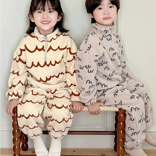 Children's Pajama Set Winter Fleece Sleepwear for Kids Thick Warm Boys Girls Piyamas Teenager Home Clothes Baby Pijama 1-12T