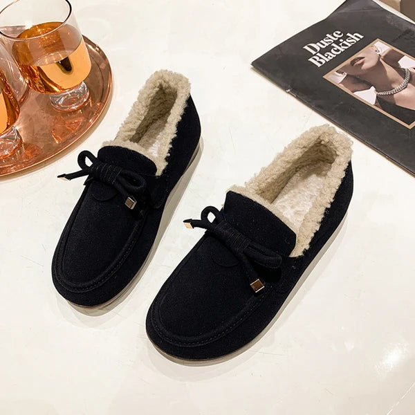 Soft Round Toe Winter Shoes Women Casual Female Sneakers Flats Clogs Platform Loafers With Fur Autumn Dress Retro Creepers New