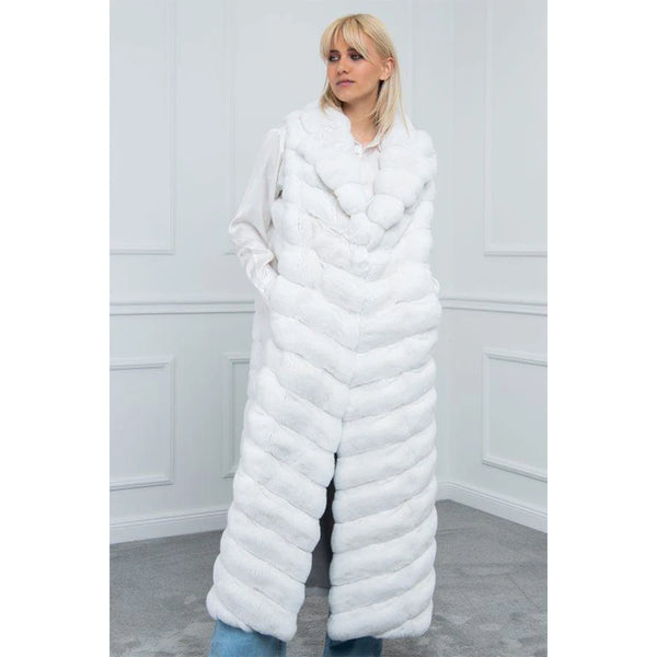 Fur Vest Women Winter White Coat Luxury Genuine Rabbit Fur Vest Elegant