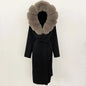 Real Natural Fox Fur Coat Winter Hooded Detachable Collar Fur Jacket Long Woolen Jacket Women Double-faced Casual Overwears