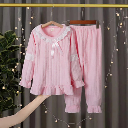 New Winter Children Pajamas Girls Princess Loungewear Coral Fleece Kids Pijamas Warm Flannel Sleepwear Homewear teen Pyjama Set