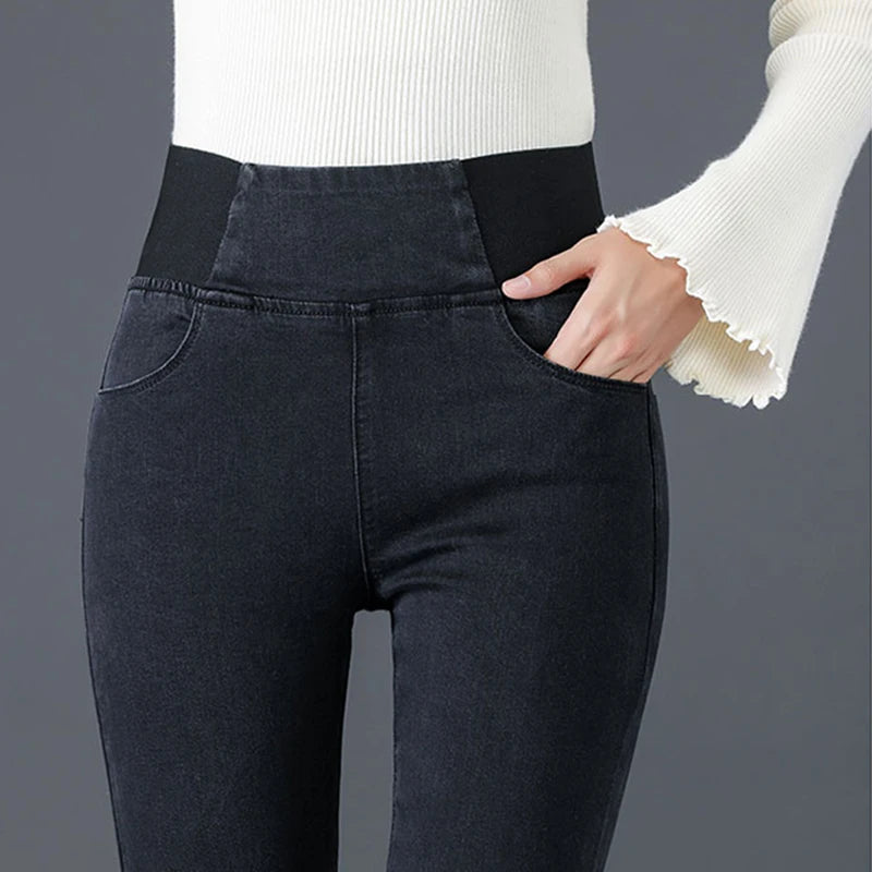 Over size 38 Elastic Waist Skinny Jeans Women Spring Slim Stretch Denim Pants Vintage Pencil Vaqueros Mom Pantalones De Mujer