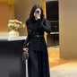 Two Piece Sets Muslim Knitting Skirts Outfits Women Pullover Sashes Sweater Long Skirt Suit Temperament Knitwear Ensemble